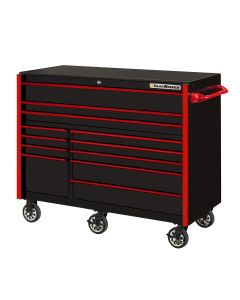 55in 12-Drawer Roller Cabinet, Black-Red Handles